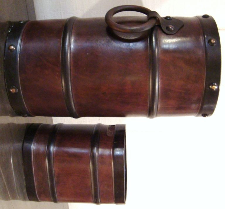 Mid-20th Century 1950s Leather Umbrella Stand and Wastebasket After Jacques Adnet