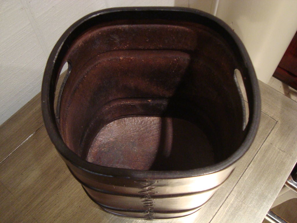 1950s Leather Umbrella Stand and Wastebasket After Jacques Adnet 2