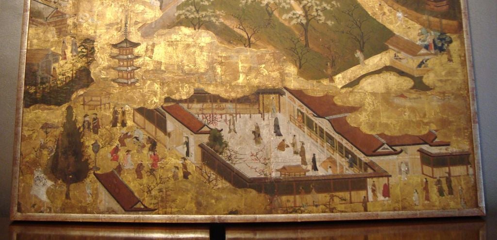 19th C. Japanese Court Scene Scroll Painting