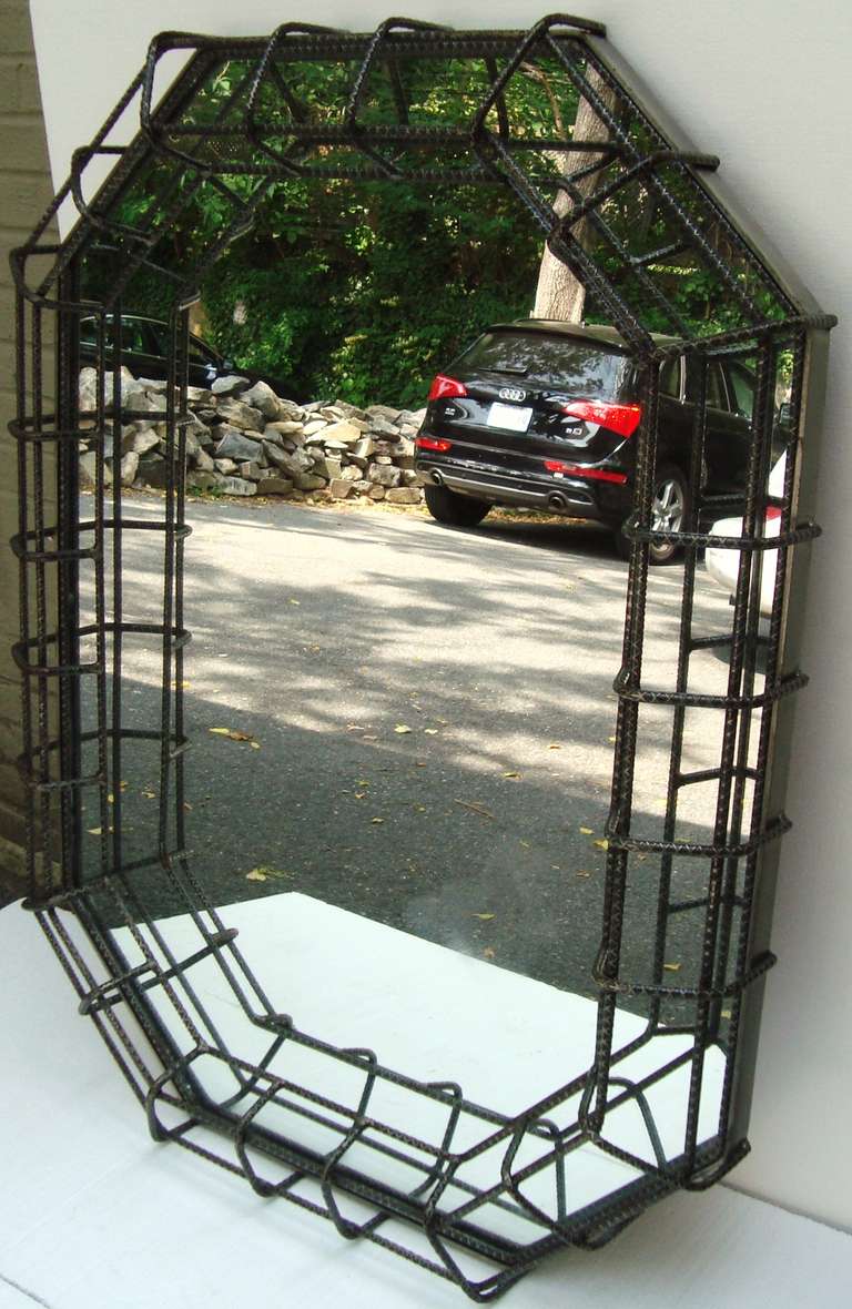Large 1980's French Industrial Rebar Steel Mirror In Excellent Condition In Washington, DC