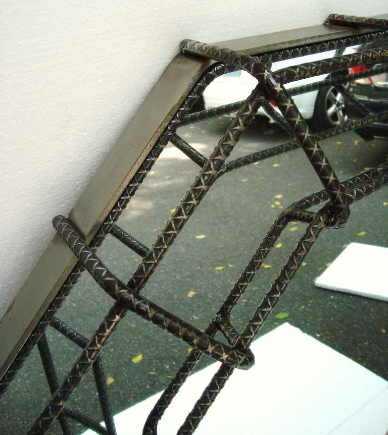 Glass Large 1980's French Industrial Rebar Steel Mirror