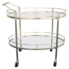 Retro Sleek 1950s Italian Brushed Silver and Glass Bar Cart