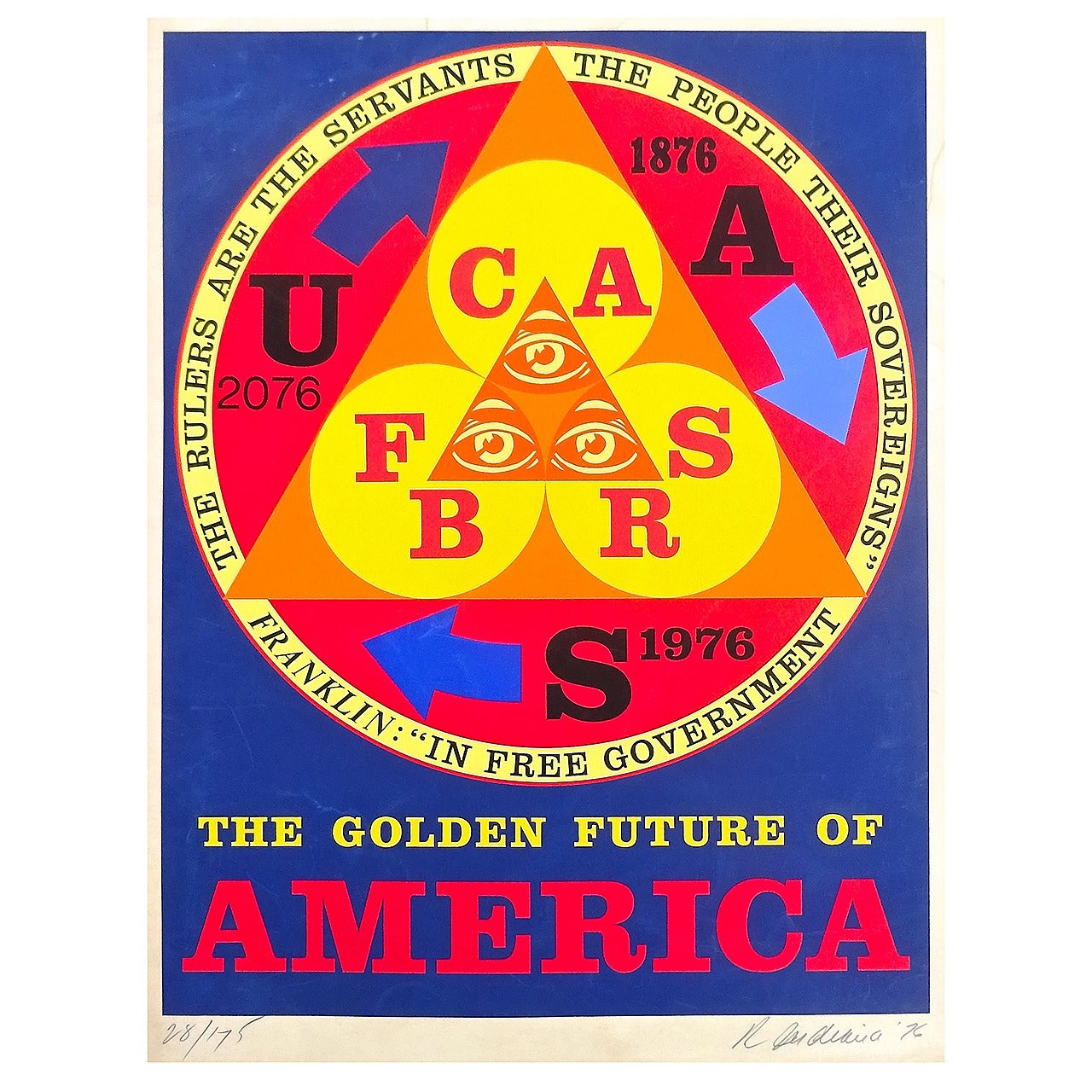 Satirical Robert Indiana Serigraph, "the Golden Future of America, " 1976