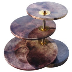 Rare Aldo Tura Plum Goatskin and Steel Rotating Side Table