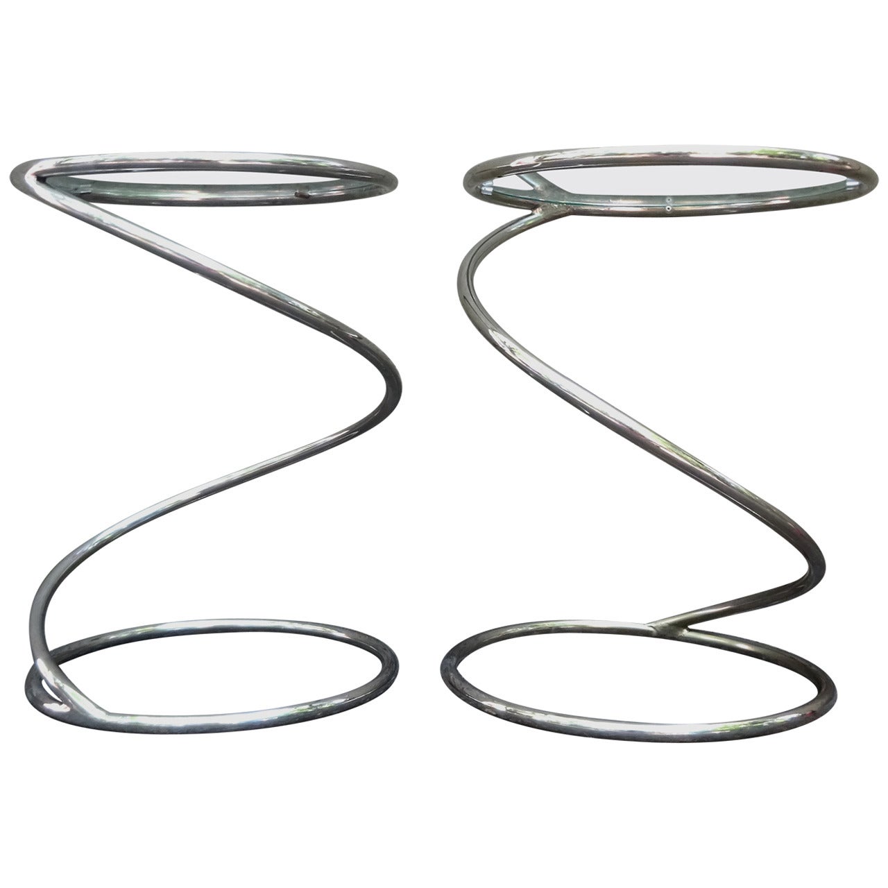 Sculptural Pair of 1970s Pace Collection Chrome Spring Tables For Sale