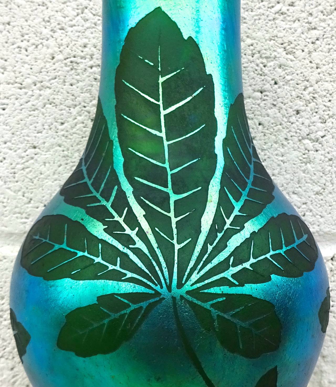 French Deco Iridescent Acid-Etched Art Glass Vase, 1920s For Sale 3