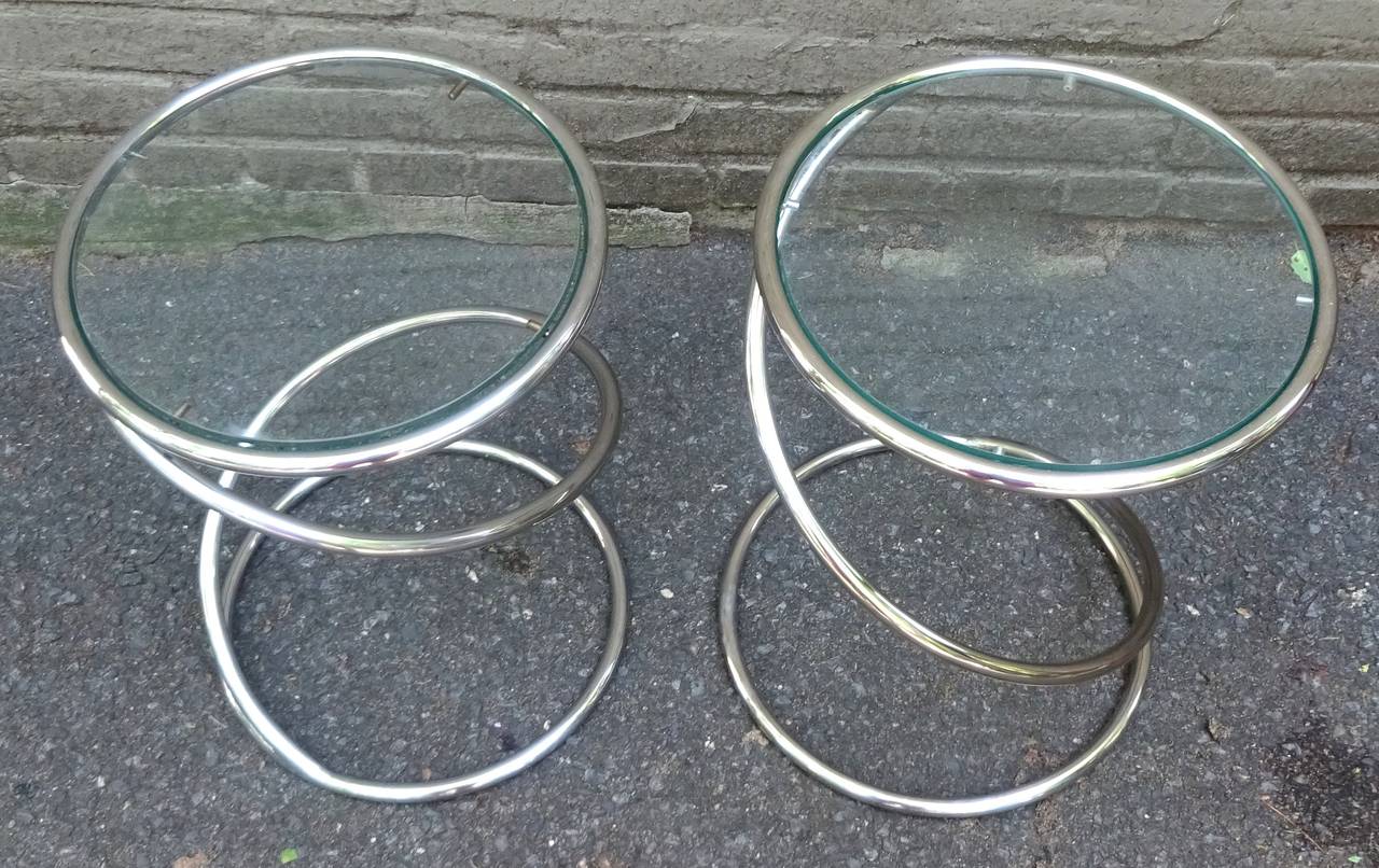 Sculptural pair of 1970s Pace Collection chrome spring tables.