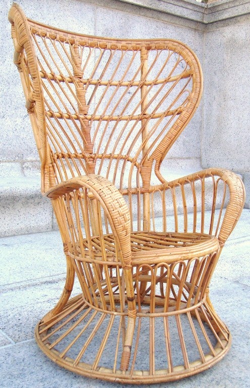 Italian 1950's Gio Ponti Wicker Lounge Chair