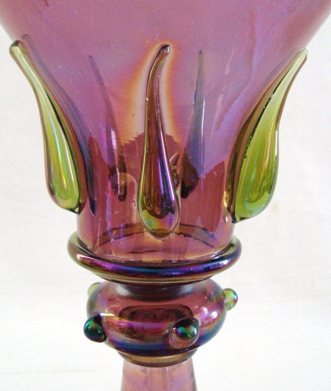 Tall 1940s Murano Iridescent Art Glass Covered Urn 2
