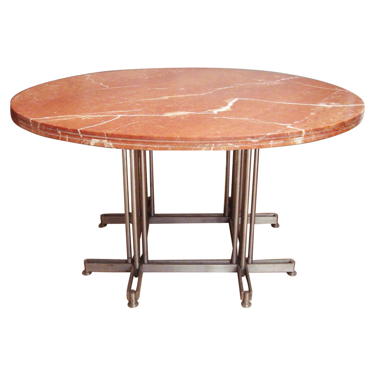Exceptional 1970s French Steel and Marble Rouge Dining Tables, Pair Available For Sale