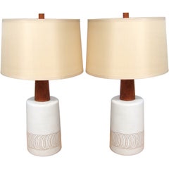 Large Pair of 1950\'s Martz Sgraffito Pottery Table Lamps