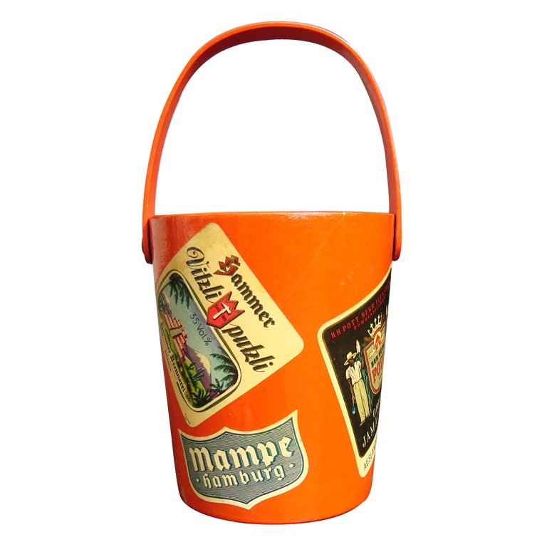 1950's Lacquered and Decoupaged German Ice Bucket For Sale