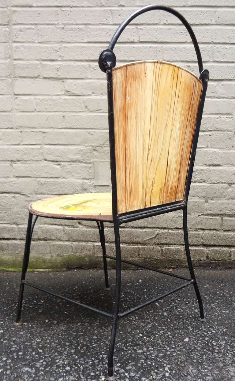Hand-Painted Pair of 1950's John Vesey Trompe L'oeil Painted Iron Chairs For Sale
