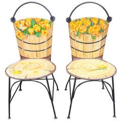 Pair of 1950's John Vesey Trompe L'oeil Painted Iron Chairs