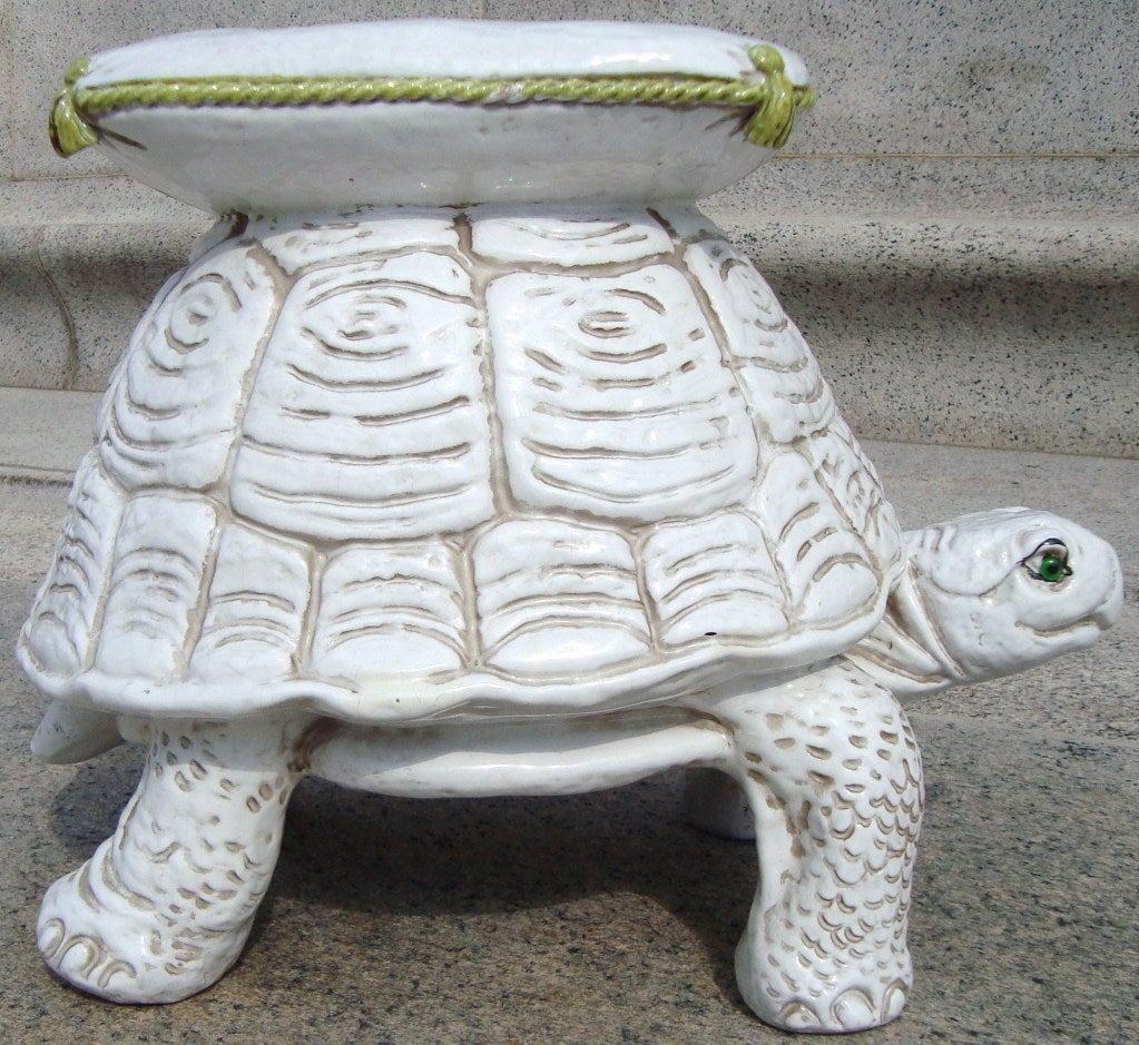 Glazed 1950's Italian Ceramic Tortoise Garden Stool