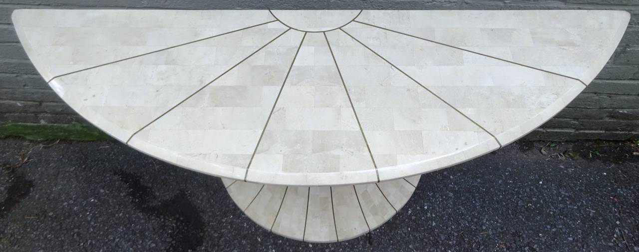 American 1970s Maitland-Smith Tessellated Limestone and Brass Console Table