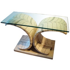 Chic 1970
s Maitland Smith Marble and Brass Plume Console Table