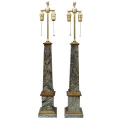 Pair of  1940's Faux Marble Obelisk Table Lamps