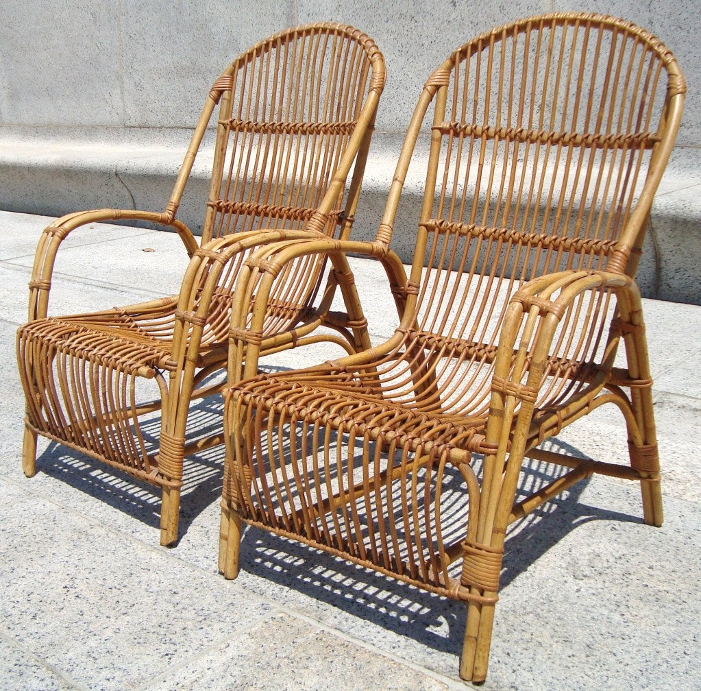 Pair of 1950's Danish Rattan Lounge Chairs at 1stdibs