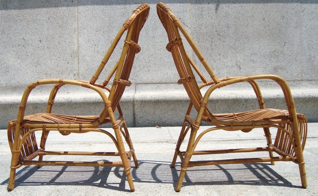 Pair of 1950's Danish Rattan Lounge Chairs 2