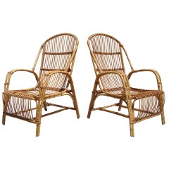 Pair of 1950's Danish Rattan Lounge Chairs