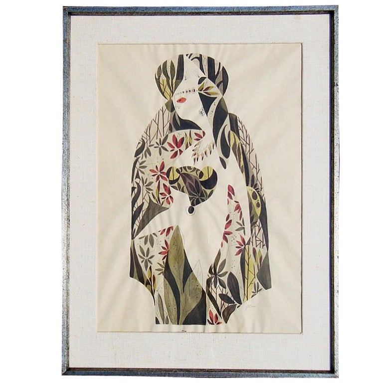 1940s, Jimmy Ernst Surrealist Watercolor Painting For Sale