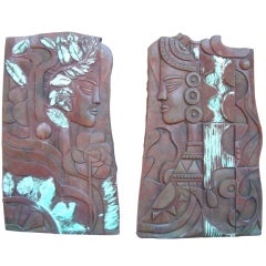 Pair of 1930
s American Art Deco Copper Plaques
