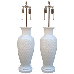 Monumental Pair of 1940's French Deco Porcelain Table Lamps
