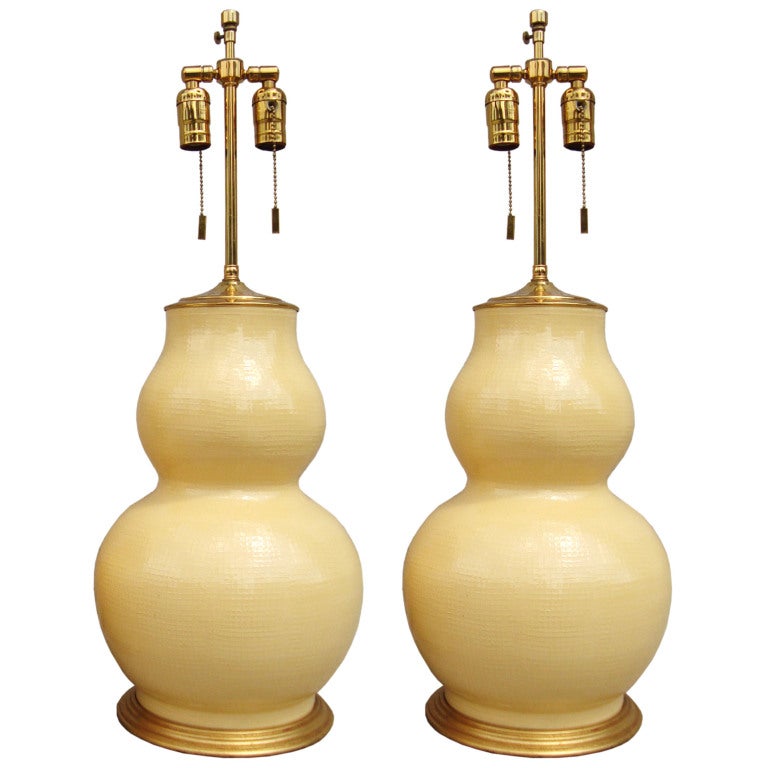 Pair Of Vintage Roy Hamilton Double Gourd Ceramic Table Lamps At 1stdibs Pair Of Vintage Roy Hamilton Double Gourd Ceramic Table Lamps For