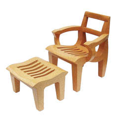 Sculptural Kevin Walz Solid Cork Lounge Chair and Ottoman, 1997