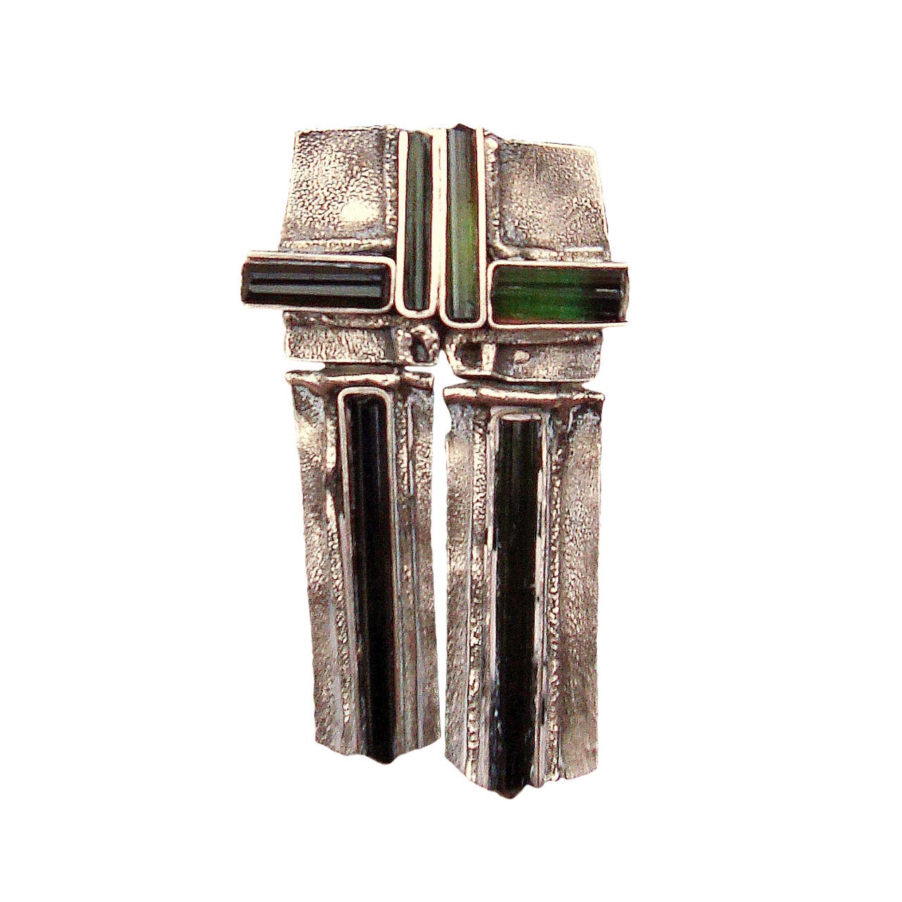 1960s Brazilian Modernist Sterling and Tourmaline Pendant For Sale