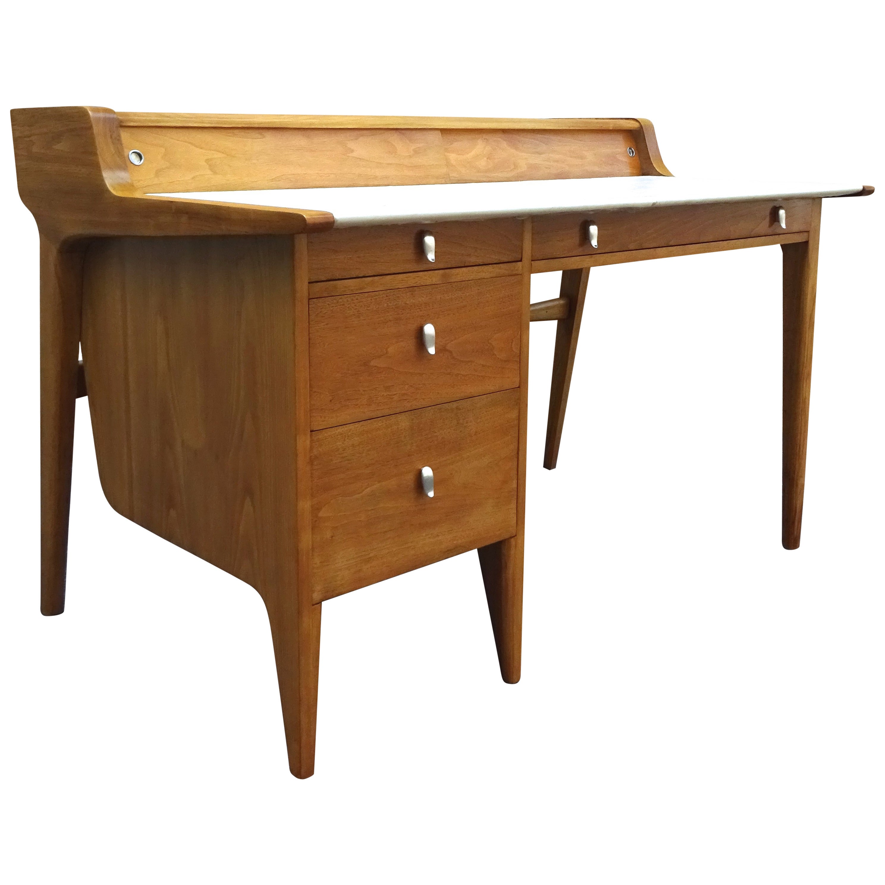 Sculptural 1950s American Modernist Bleached Walnut Desk For Sale