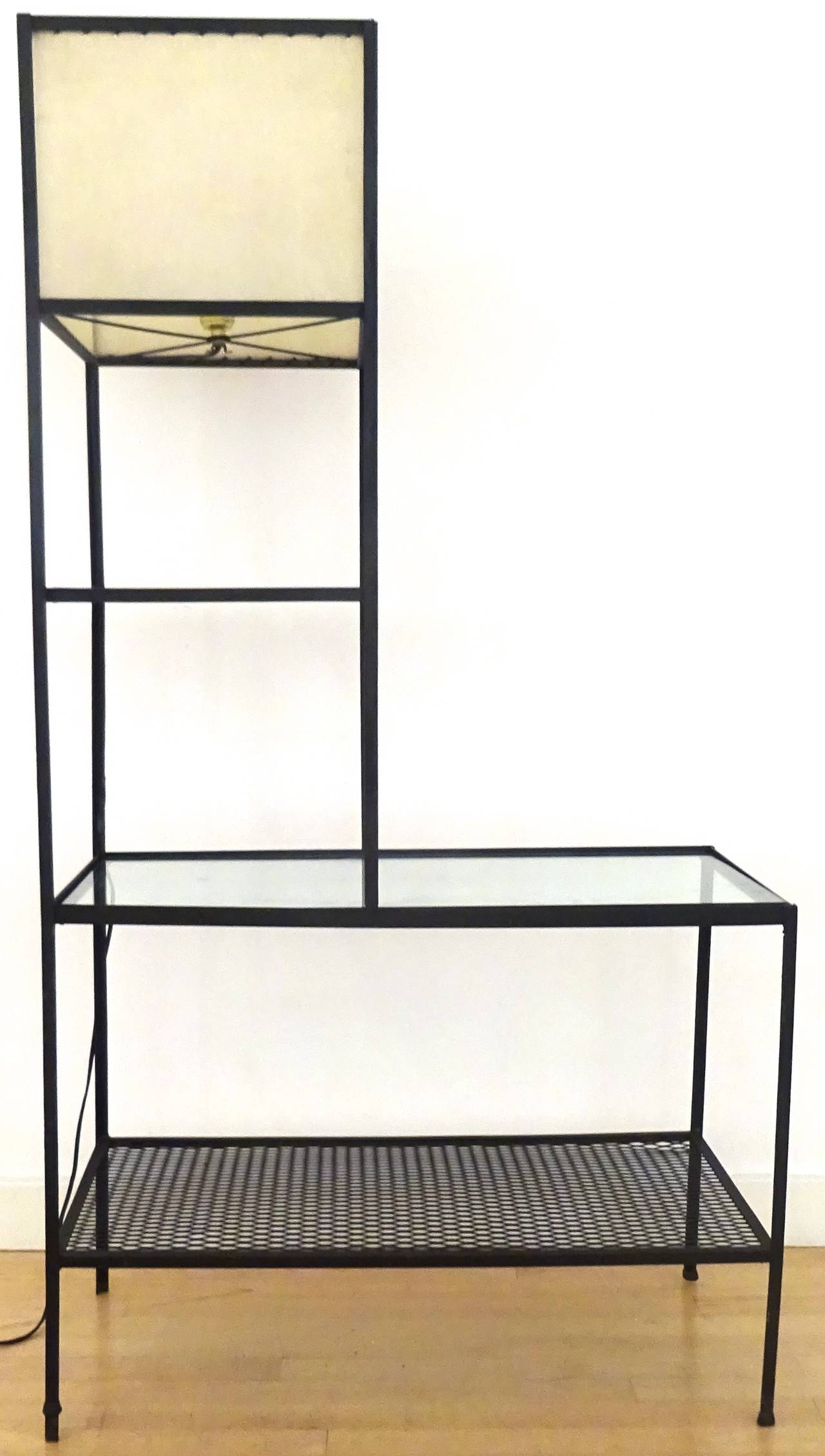 Mid-20th Century Architectural 1950s Frederick Weinberg Iron Floor Table Lamp For Sale