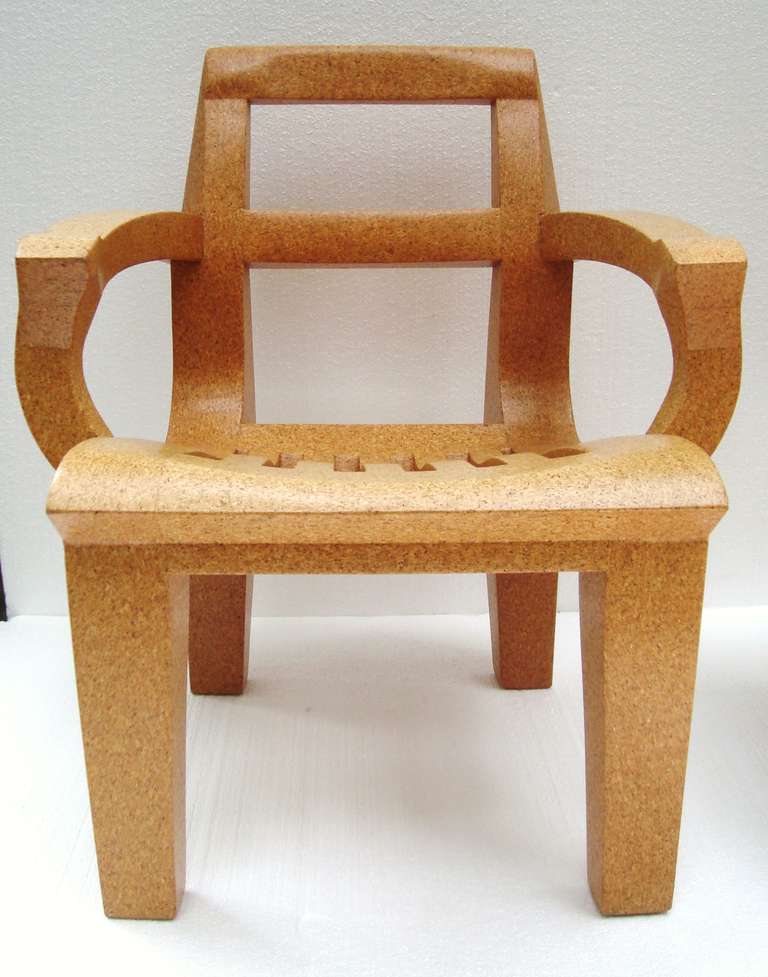 Italian Sculptural Kevin Walz Solid Cork Lounge Chair and Ottoman, 1997