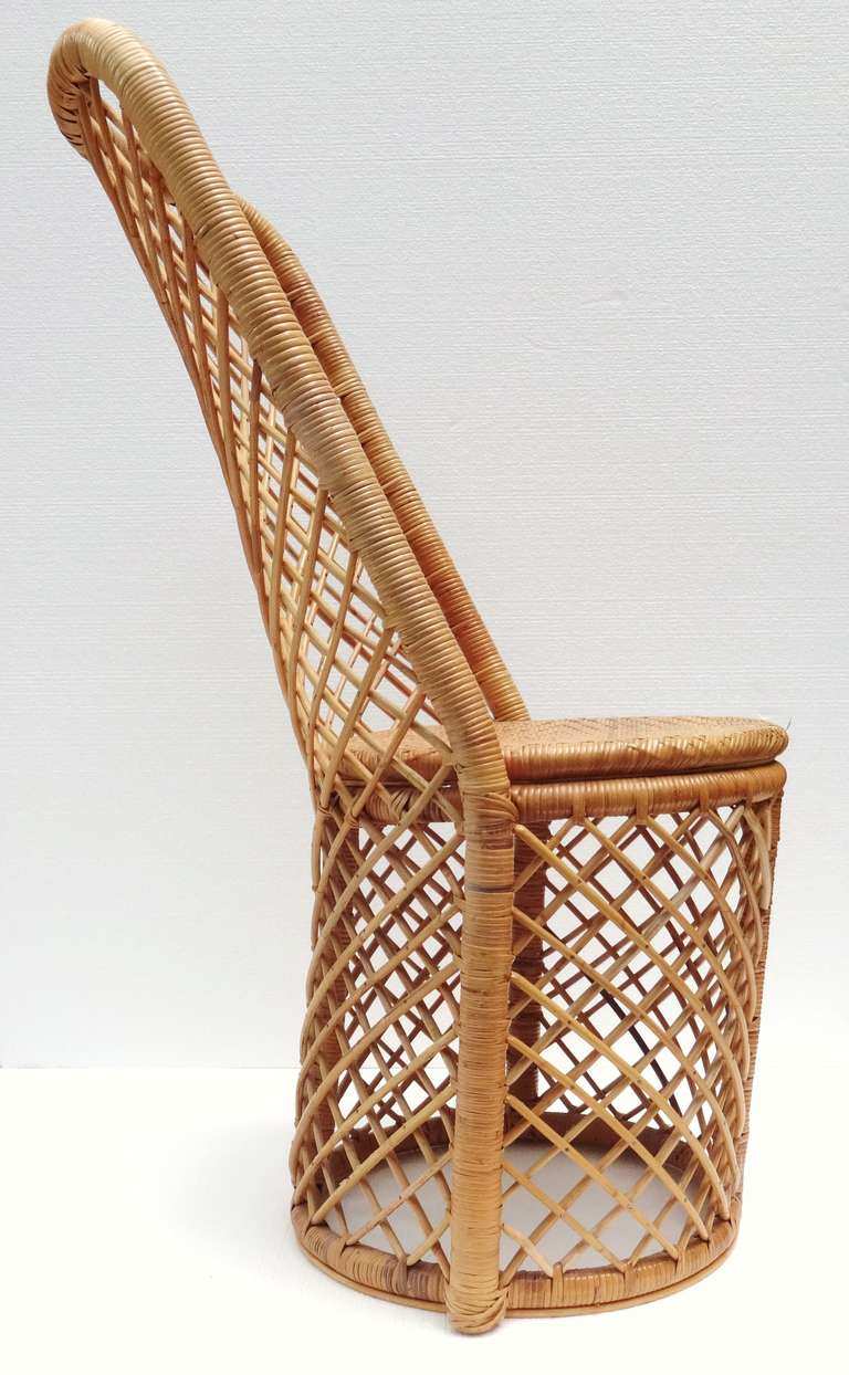 Late 20th Century Set of Six 1970s French Woven Rattan Dining Chairs