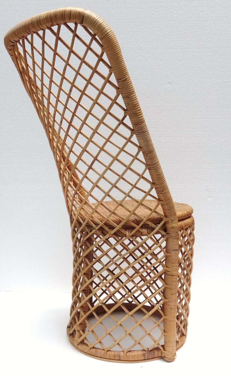 Set of Six 1970s French Woven Rattan Dining Chairs 1