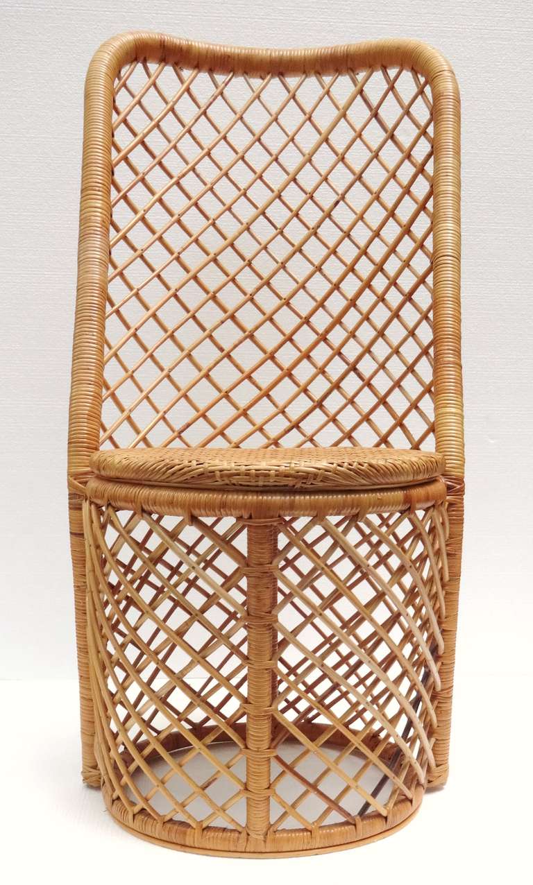 Set of Six 1970s French Woven Rattan Dining Chairs In Excellent Condition In Washington, DC