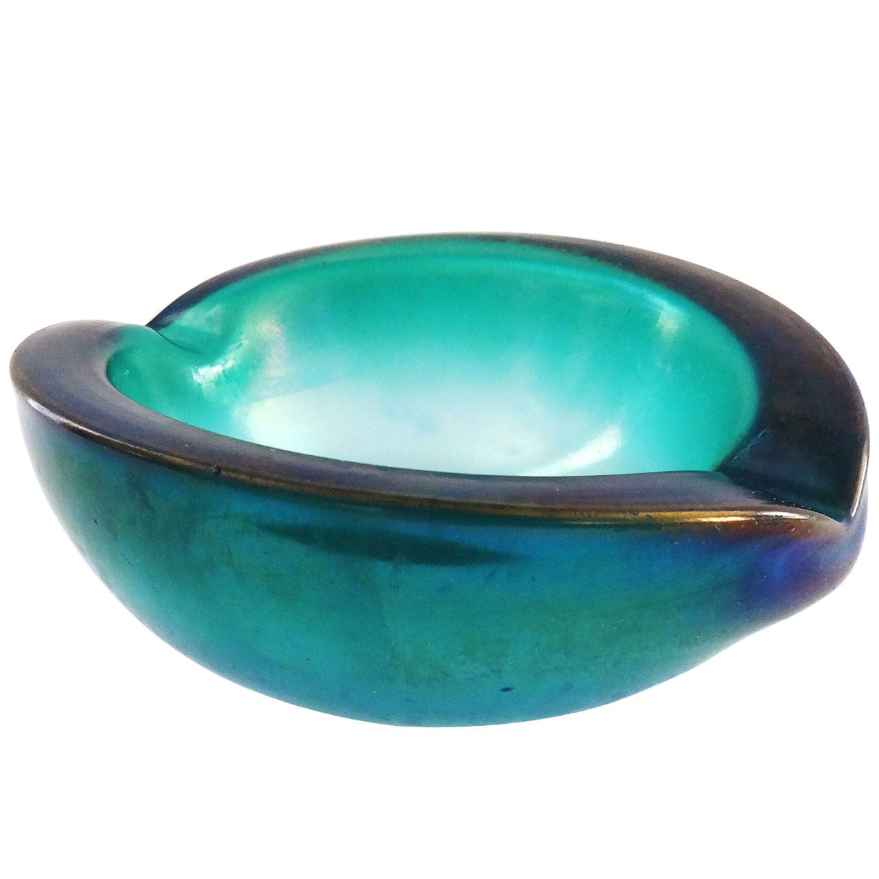 1950s Venini Iridescent Murano Art Glass Bowl For Sale
