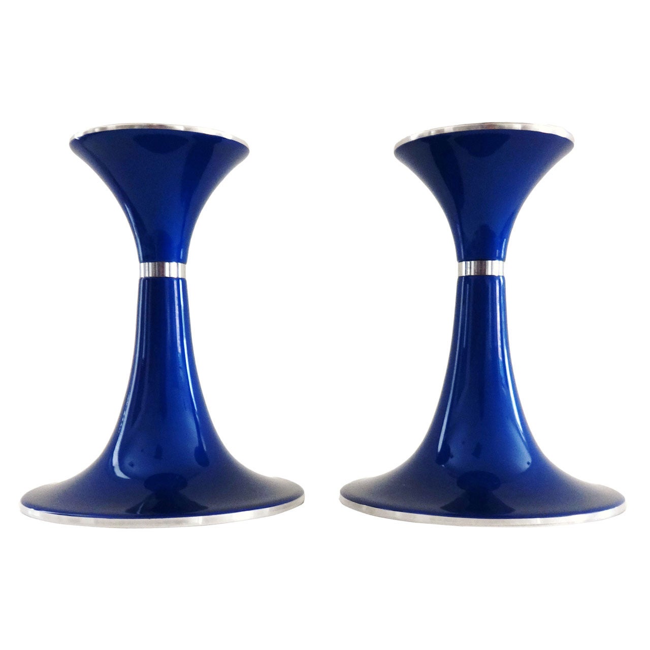 Pair of 1950
s Bjorn Engo Modernist Enameled Candle Holders, Norway