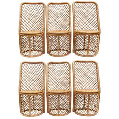 Set of Six 1970s French Woven Rattan Dining Chairs