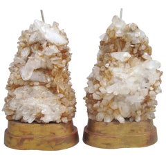 Monumental Pair of 1940's Carole Stupell Rock Crystal Lamps