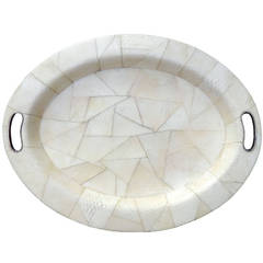 Large 1970
s Patchwork Snakeskin Tray with Silver Handles