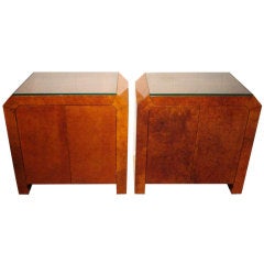 Vintage Chic Pair of 1970's Custom Cognac Goatskin Cabinets
