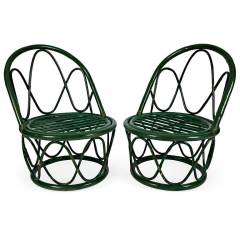 Retro Pair of 1950's French Painted Rattan Side Chairs