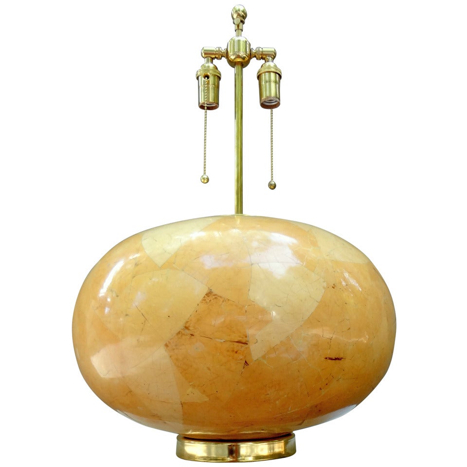 Large 1970
s Lacquered Tobacco Leaf Table Lamp