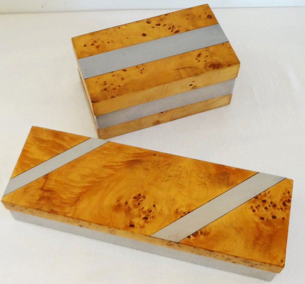 1970's Paul Evans Cityscape Burl and Chrome Boxes In Good Condition In Washington, DC