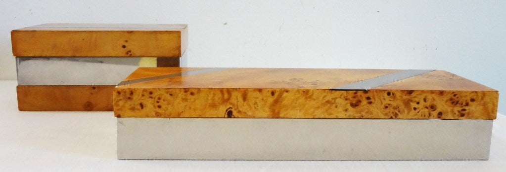 Late 20th Century 1970's Paul Evans Cityscape Burl and Chrome Boxes