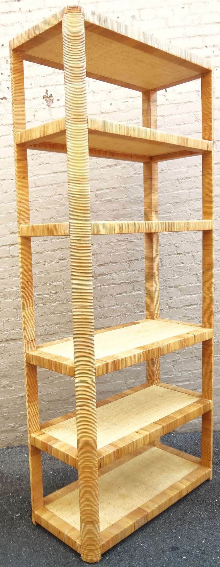 Late 20th Century 1970's Bielecky Brothers Rattan Wrapped Etagere