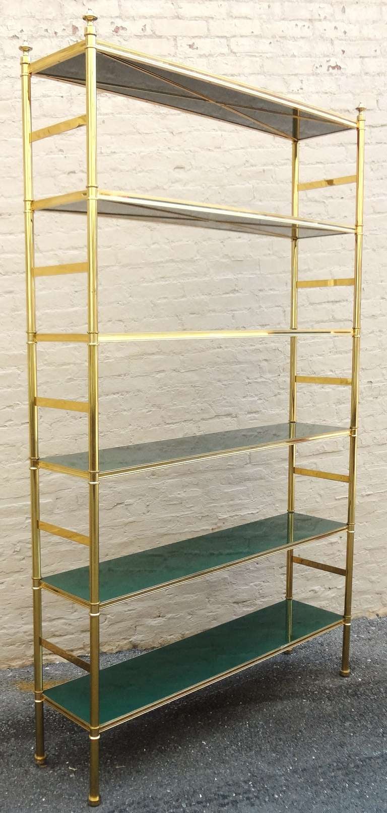 1970's Billy Baldwin Brass and Green Lacquer Etagere In Excellent Condition In Washington, DC