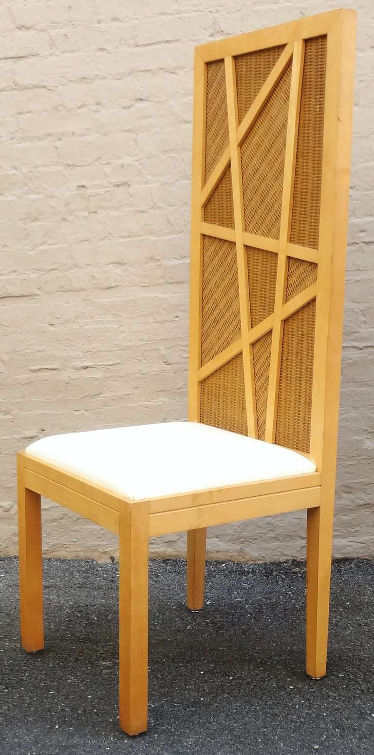 Sculptural set of four 1980s Laurinda Spear high backed dining chairs.